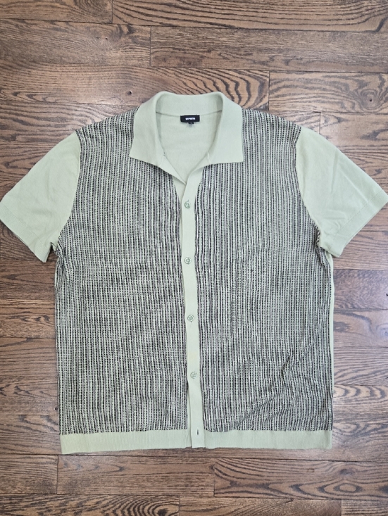 Express Other - Express Patterned Knit Polo Shirt XL Green Mens Button Up Retro Sweater Polo